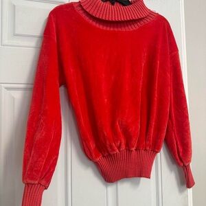 Red Velvet Turtleneck Sweater